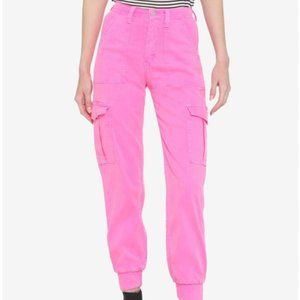 NWT High Waisted Hot Pink Cargo Jogger Pants Hot Topic Size 27